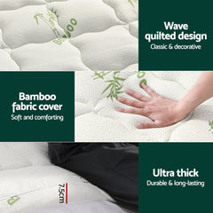 Giselle Bedding Pillowtop Mattress Topper 7.5cm Thick Bamboo Pad for Back Pain Relief Washable Skin-friendly Bed Protector with 45cm Deep Pocket King Single