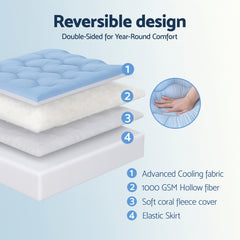 Giselle Bedding Pillowtop Mattress Topper 5cm Reversible Cooling & Soft Coral Fleece Pad for Back Pain Relief, Washable Skin-friendly Bed Protector with 45cm Deep Pocket King