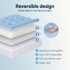 Giselle Bedding Pillowtop Mattress Topper 5cm Reversible Cooling & Soft Coral Fleece Pad for Back Pain Relief, Washable Skin-friendly Bed Protector with 45cm Deep Pocket Queen