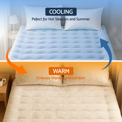 Giselle Bedding Pillowtop Mattress Topper 5cm Reversible Cooling & Soft Coral Fleece Pad for Back Pain Relief, Washable Skin-friendly Bed Protector with 45cm Deep Pocket Queen