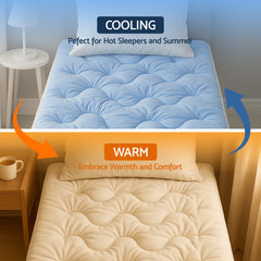 Giselle Bedding Pillowtop Mattress Topper 5cm Reversible Cooling & Soft Coral Fleece Pad for Back Pain Relief, Washable Skin-friendly Bed Protector with 45cm Deep Pocket Single