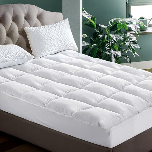 Giselle Bedding Pillowtop Mattress Topper 5cm Thick Pad for Back Pain Relief Washable Underlay Protector 1000GSM Microfibre Filling 45cm Deep Pocket Queen