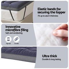 Giselle Bedding 5cm Pillowtop Topper Bamboo Polyester Blend Fibre Pad for Back Pain Relief Washable Overfilled Bed Protector 500GSM King Single