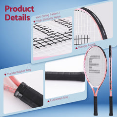 Everfit 23 Inch Tennis Racket Set of 2 Pack Lightweight Cushioned Grip Pink