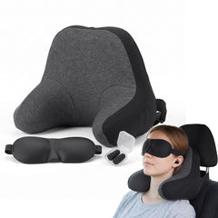 Wanderlite Travel Neck Pillow Portable for Airplane Memory Foam with Eyemask Earplugs Black