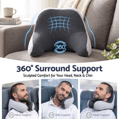 Wanderlite Travel Neck Pillow Portable for Airplane Memory Foam with Eyemask Earplugs Grey