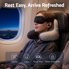 Wanderlite Travel Neck Pillow Portable for Airplane Memory Foam with Eyemask Earplugs Grey