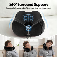 Wanderlite Travel Pillow for Airplanes Memory Foam Neck Pillows for Traveling, Soft & Washable Cover with Storage Bag, Portable Plane Accessories for Airplanes Offices Cars, Black