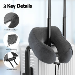 Wanderlite Travel Pillow for Airplanes Memory Foam Neck Pillows for Traveling, Soft & Washable Cover with Storage Bag, Portable Plane Accessories for Airplanes Offices Cars, Grey