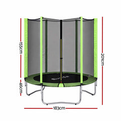 Everfit 6FT Kids Trampoline Round Rebounder with Enclosure Net Green