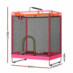 Everfit Kids 4.5FT Trampoline Rectangle Rebounder with Basketball Hoop Pink