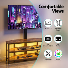 Artiss Corner TV Stand 32-70" w/ Mount LED Lights & Power Outlet Space Saving