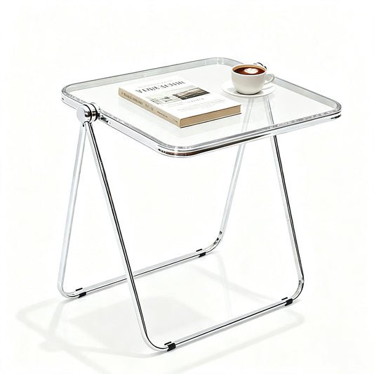 Transparent Acrylic Folding Table Clear Heat-resistant Tabletop Metal Frame with Anti-Slip Foot Pad Modern Portable Home Office Camping Desk 70x45x68cm (Copy)