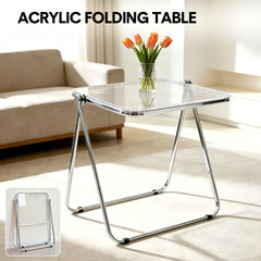 Transparent Acrylic Folding Table Clear Heat-resistant Tabletop Metal Frame with Anti-Slip Foot Pad Modern Portable Home Office Camping Desk 70x45x68cm (Copy)