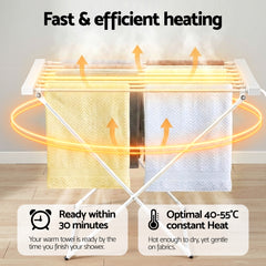 Devanti Heated Towel Rail Electric Clothes Airer Foldable Drying Rack 8 Bars