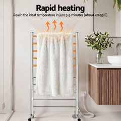 Devanti 10-Bar Freestanding Heated Towel Rail 3-5 Mins Fast Heating Electric Towel Warmer for Bathroom Winter Drying Stainless Steel Plug In 100W