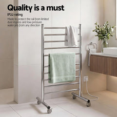 Devanti 10-Bar Freestanding Heated Towel Rail 3-5 Mins Fast Heating Electric Towel Warmer for Bathroom Winter Drying Stainless Steel Plug In 100W