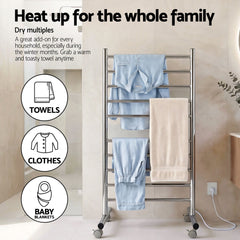 Devanti 10-Bar Freestanding Heated Towel Rail 3-5 Mins Fast Heating Electric Towel Warmer for Bathroom Winter Drying Stainless Steel Plug In 100W