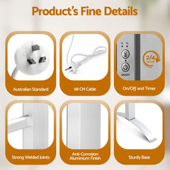 Devanti Electric Heated Towel Rail Rack 6 Bars with Timer Clothes Dry Warmer