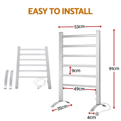 Devanti Electric Heated Towel Rail Rack 6 Bars with Timer Clothes Dry Warmer