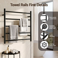 Devanti Electric Heated Towel Rail Rack 5 Bars Wall Mounted Clothes Dry Warmer