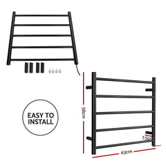 Devanti Electric Heated Towel Rail Rack 5 Bars Wall Mounted Clothes Dry Warmer