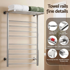 Devanti Electric Heated Towel Rail Rack 14 Bars Wall Mounted Clothes Dry Warmer