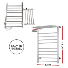 Devanti Electric Heated Towel Rail Rack 14 Bars Wall Mounted Clothes Dry Warmer