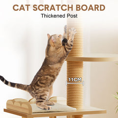 Wooden Cat Tree Tower Floor-to-Ceiling Cat Climbing Scratching Post Adjustable Height 2.5-2.8m with Observation Deck and Space Capsule for Multiple Cats