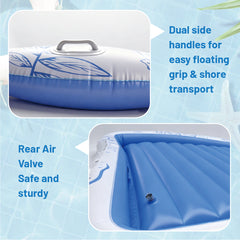 Inflatable Pool Lounger Large Tanning Lounger Sunbathing Floating Bed for Adults with Pillow and Cup Holders Swimming Pool Beach Water Floaty 220x165cm