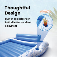 Inflatable Pool Lounger Large Tanning Lounger Sunbathing Floating Bed for Adults with Pillow and Cup Holders Swimming Pool Beach Water Floaty 220x165cm