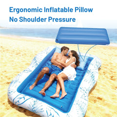 Inflatable Pool Lounger Large Tanning Lounger Sunbathing Floating Bed for Adults with Pillow and Cup Holders Swimming Pool Beach Water Floaty 220x165cm