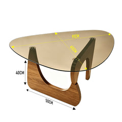 Triangle Glass Coffee Table Modern Side Table Clear Tempered Glass Top with Wood Base for Living Room Office Apartment Small End Table Height 40cm Walnut