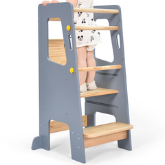 Toddler Standing Tower Kids Learning Tower Adjustable Height Step Stool with Back Safety Bar and Anti-Slip Pad Bathroom Kitchen Helper Stool 100kg Capacity