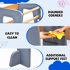 Toddler Standing Tower Kids Learning Tower Adjustable Height Step Stool with Back Safety Bar and Anti-Slip Pad Bathroom Kitchen Helper Stool 100kg Capacity