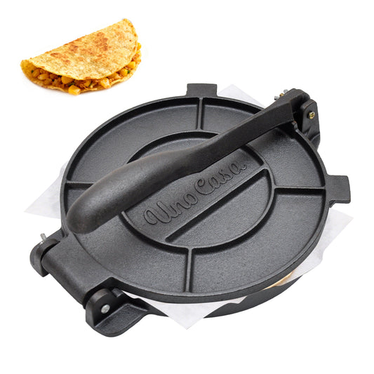 12 Inch Cast Iron Tortilla Press Heavy Duty Non-Stick Roti Maker Masa Flour Tortillas Dough Presser for Homemade Flatbreads Quesadilla Rotis Empanadas