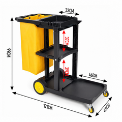 3-Tier Cleaning Cart Large Capacity Utility Trolley Housekeeping Janitorial Car with Wheels and Durable Trash Bag For Schools Hotels Offices Hospitals