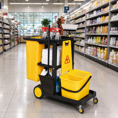 3-Tier Cleaning Cart Large Capacity Utility Trolley Housekeeping Janitorial Car with Wheels and Durable Trash Bag For Schools Hotels Offices Hospitals