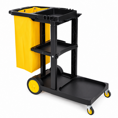 3-Tier Cleaning Cart Large Capacity Utility Trolley Housekeeping Janitorial Car with Wheels and Durable Trash Bag For Schools Hotels Offices Hospitals