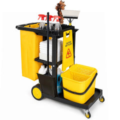 3-Tier Cleaning Cart Large Capacity Utility Trolley Housekeeping Janitorial Car with Wheels and Durable Trash Bag For Schools Hotels Offices Hospitals