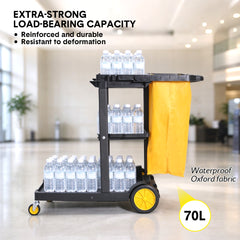 3-Tier Cleaning Cart Large Capacity Utility Trolley Housekeeping Janitorial Car with Wheels and Durable Trash Bag For Schools Hotels Offices Hospitals