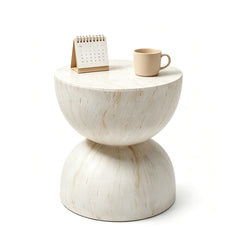 Travertine Side Table Modern MGO Faux Stone Round Accent End Table Weather-Resistant Garden Stool Plant Stand for Indoor Outdoor Patio Backyard 39.5x45cm