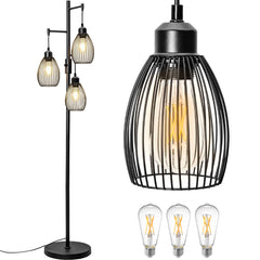 Floor Lamp 172cm Industrial Floor Lamp Dimmable 3 Lights Standing Lamp with Cage  Shade and Sturdy Base Tall Tree Lighting For Living Room Bedroom Office