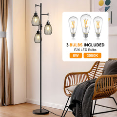 Floor Lamp 172cm Industrial Floor Lamp Dimmable 3 Lights Standing Lamp with Cage  Shade and Sturdy Base Tall Tree Lighting For Living Room Bedroom Office