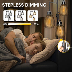 Floor Lamp 172cm Industrial Floor Lamp Dimmable 3 Lights Standing Lamp with Cage  Shade and Sturdy Base Tall Tree Lighting For Living Room Bedroom Office