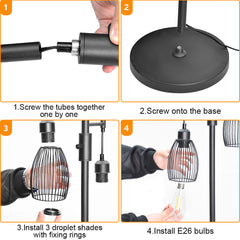 Floor Lamp 172cm Industrial Floor Lamp Dimmable 3 Lights Standing Lamp with Cage  Shade and Sturdy Base Tall Tree Lighting For Living Room Bedroom Office