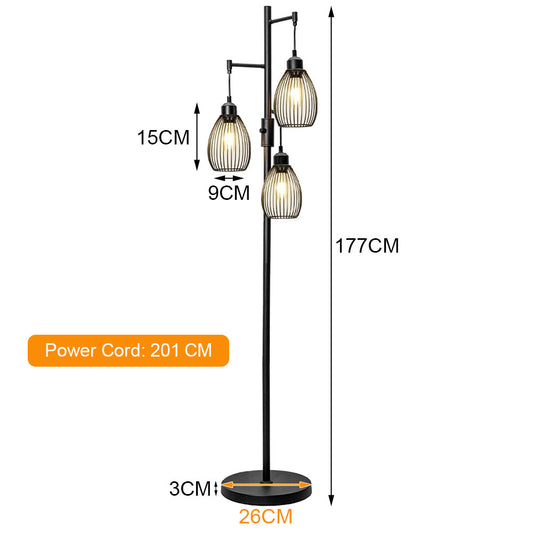 Floor Lamp 172cm Industrial Floor Lamp Dimmable 3 Lights Standing Lamp with Cage  Shade and Sturdy Base Tall Tree Lighting For Living Room Bedroom Office