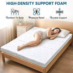 15cm Tri Fold Foldable Mattress Full Size Bedding Mattress High Density Foam Floor Mat with Soft Removable Cover for Guest Bed RV Camping 201 x 150 x 15cm