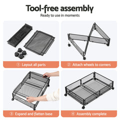 Artiss 2X Under Bed Storage Containers Metal Boxes Quilt Organiser with Wheels