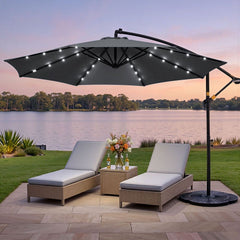 Instahut Outdoor Umbrella 3M Cantilever Beach LED Garden Shade Patio Charcoal